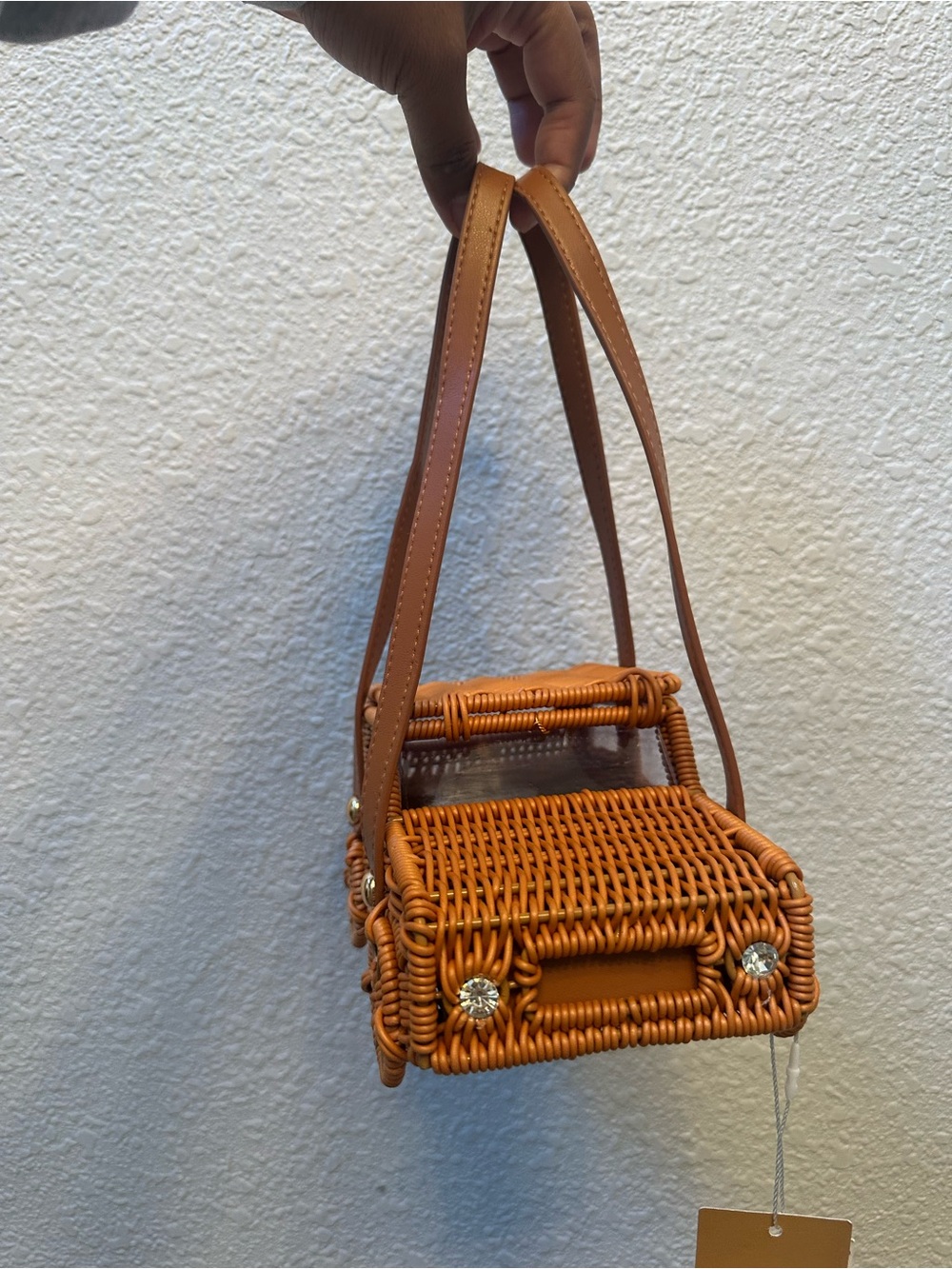 Tommy Bahama Orange Wicker Car-Shaped Mini Bag with Tan Straps - Picture 2 of 2